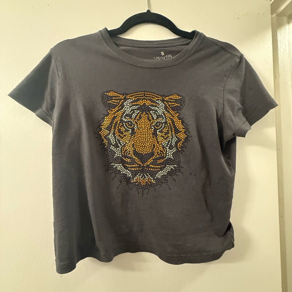 Women’s charcoal grey Tiger Crystal Tee - Unbranded